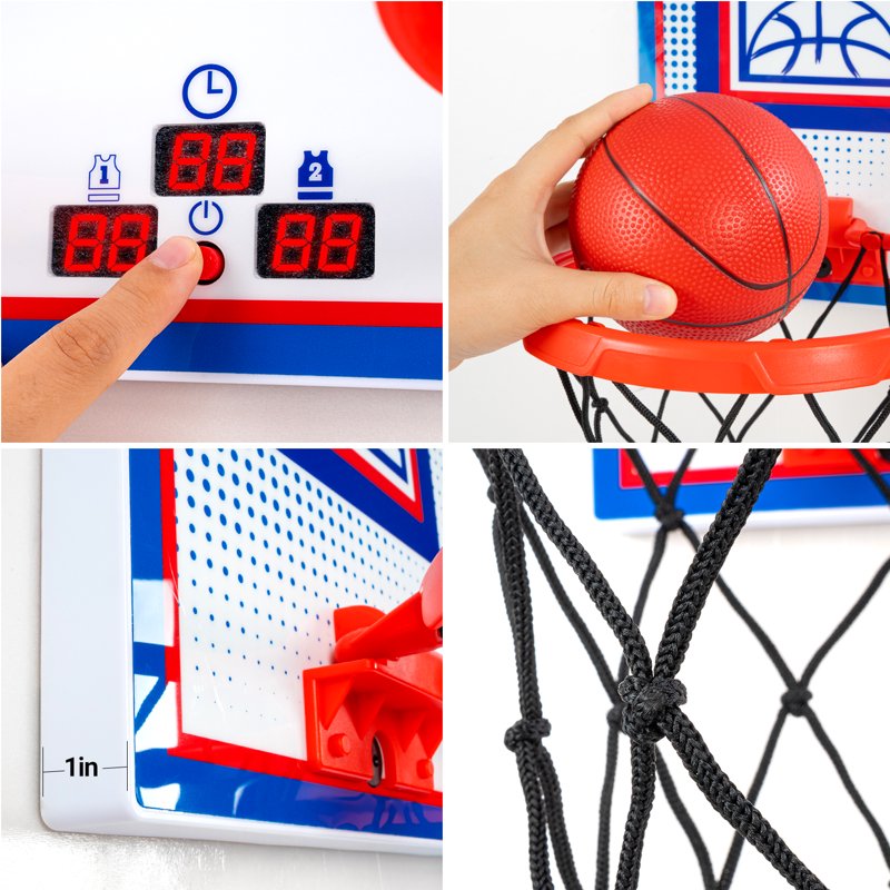 Indoor Over-the-Door Basketball Hoop with Electronic Scoreboard & LED Lights
