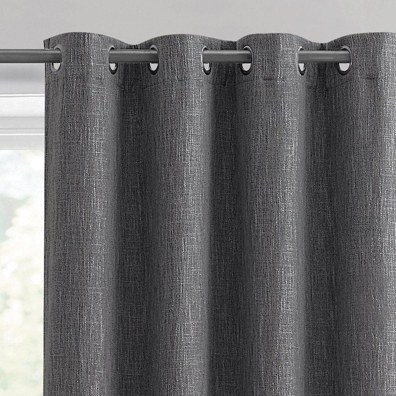 Blackout Grommet Window Curtain Panel - Woven Textured Polyester Rayon, 50-108"