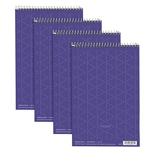 Spiral Steno Notebook with Gregg Rule - 6 x 9 Inches, 80 Sheets, Pack of 4
