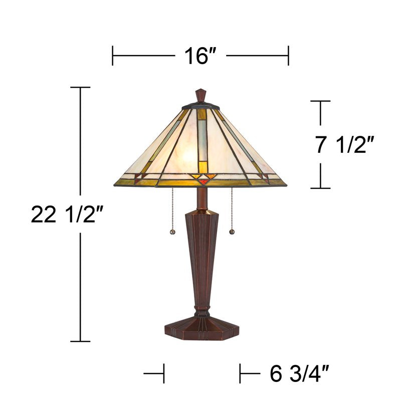 Traditional Tiffany Style Mission Accent Table Lamp - Bronze & Art Glass Shade