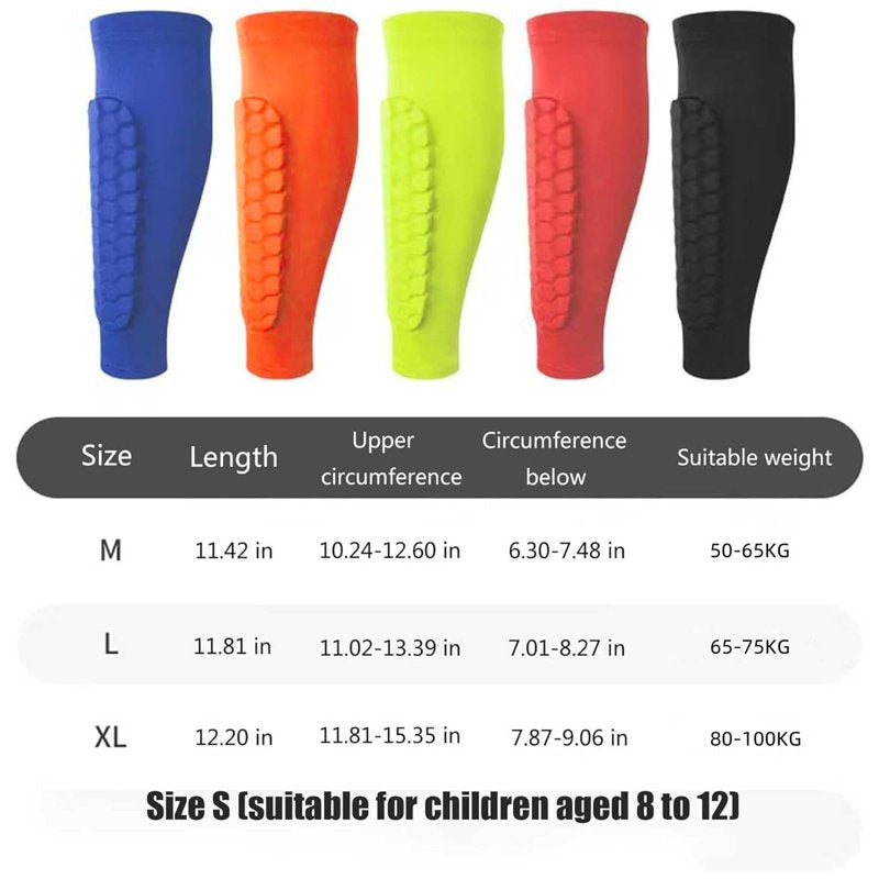 XL Red 1Pc Soccer Shin Guards with Honeycomb Pads, Calf Sleeve Protective Gear