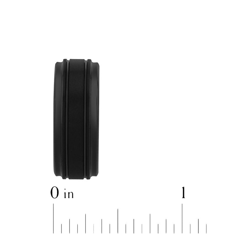 Men's Tungsten Wedding Band 9mm Grooved Step Edge Black Finish Durable Ring