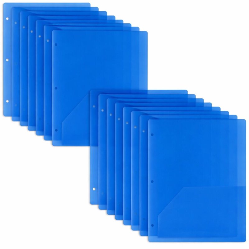 100 Pack Two Pocket Blue Translucent 3-Ring Hole Punch Folders, 11.5 x 9.5 in - Trailmaker