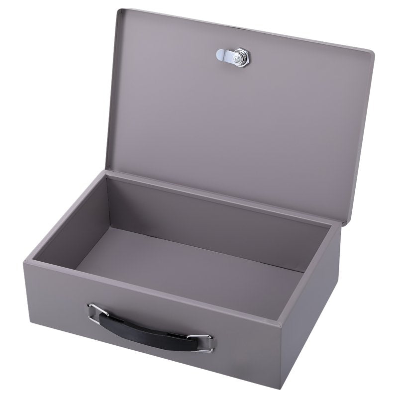 All-Steel Insulated Cash Box with Key Lock, Heavy-Duty Steel Hinges, Gray