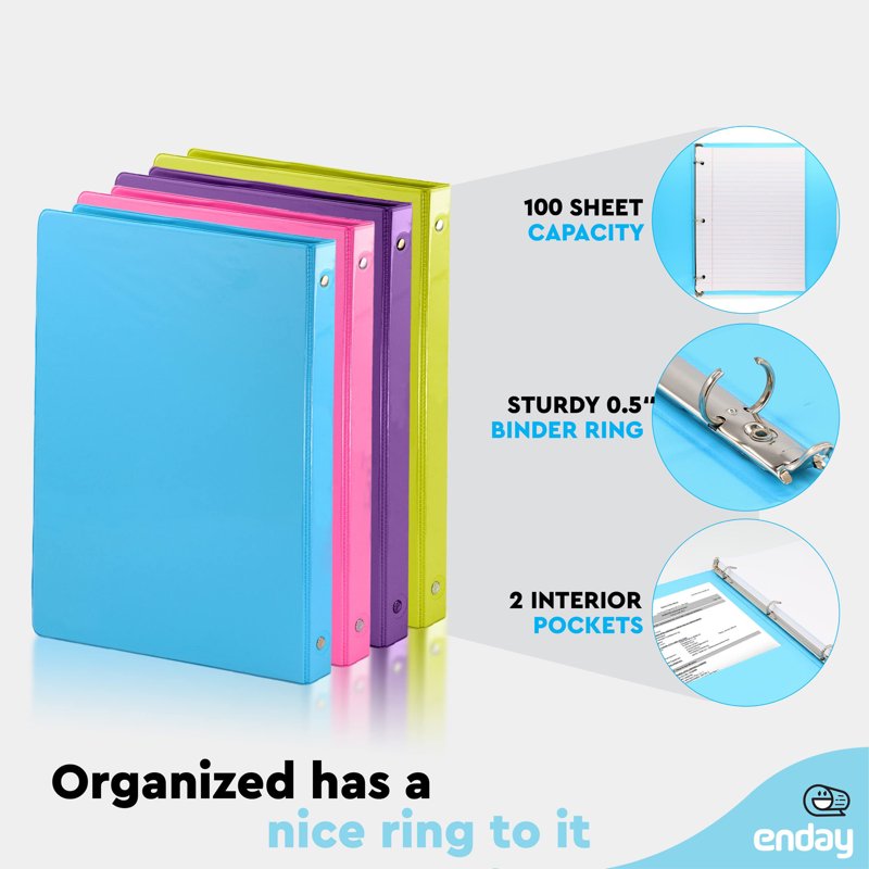 3-Ring View Binder 1/2 Inch Pack of 4 Assorted Colors Durable & Eco-Friendly