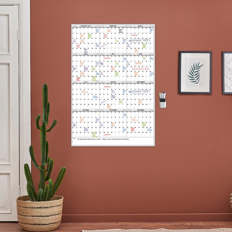 Dry Erase Yearly Wall Calendar - Large Magnetic Whiteboard Planner