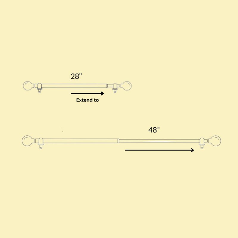 Heavy Duty Extendable Curtain Rod with Blue Floral Ceramic Finials - 28-48 Inch