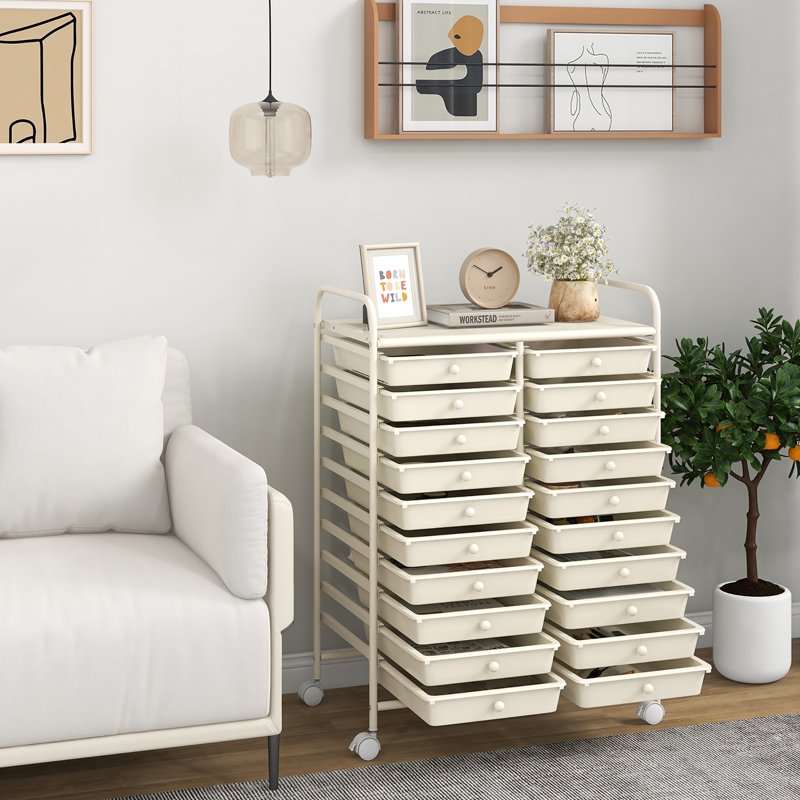 20-Drawer Rolling Storage Cart for Art Craft Organization White