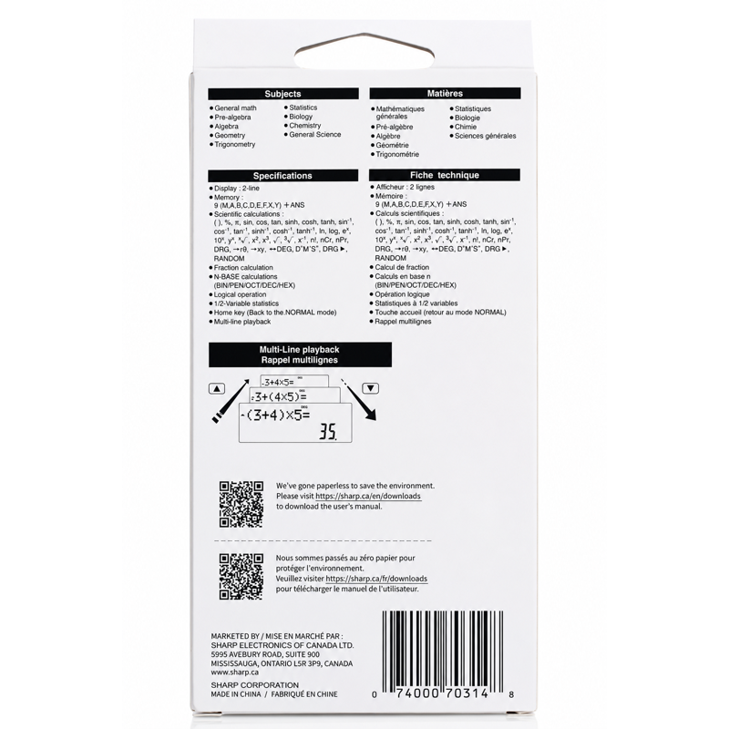 Scientific Calculator with 2-Line Display Fraction & N-Base Calculations Portable White