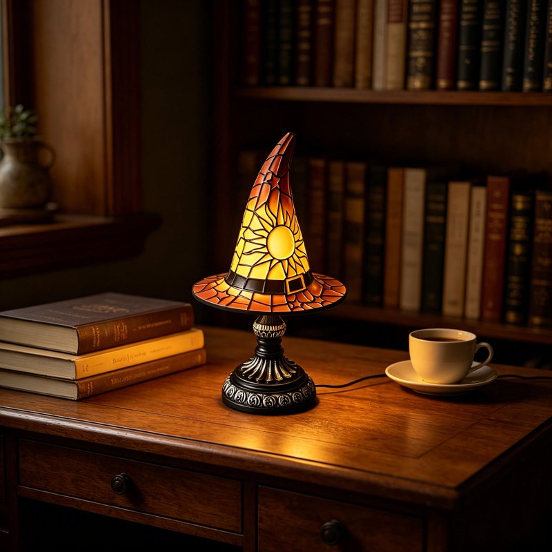 Halloween Witch Hat Lamp Tiffany-Style Night Light Decorative Table Lamp