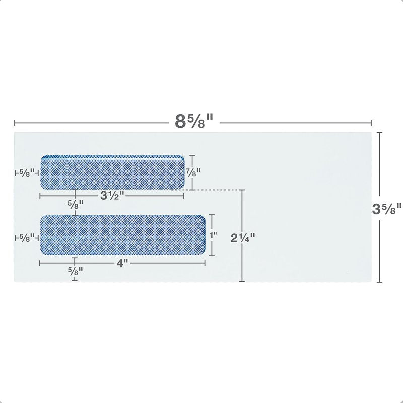 Security Tinted Double Window Envelopes #8-5/8, 3-5/8 x 8-5/8, White, 500 Pack