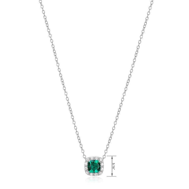 Sterling Silver Necklace with Created Emerald & CZ for Women