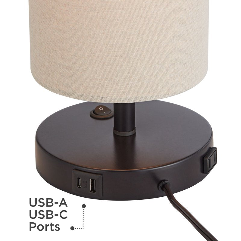 Modern Desk Lamp with USB Charging and Power Outlet - Bronze Metal 20in