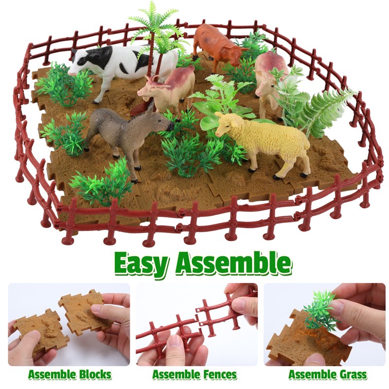 Farm Animal Playset with Figurines, Fences & Accessories for Kids — Educational 56 PCS