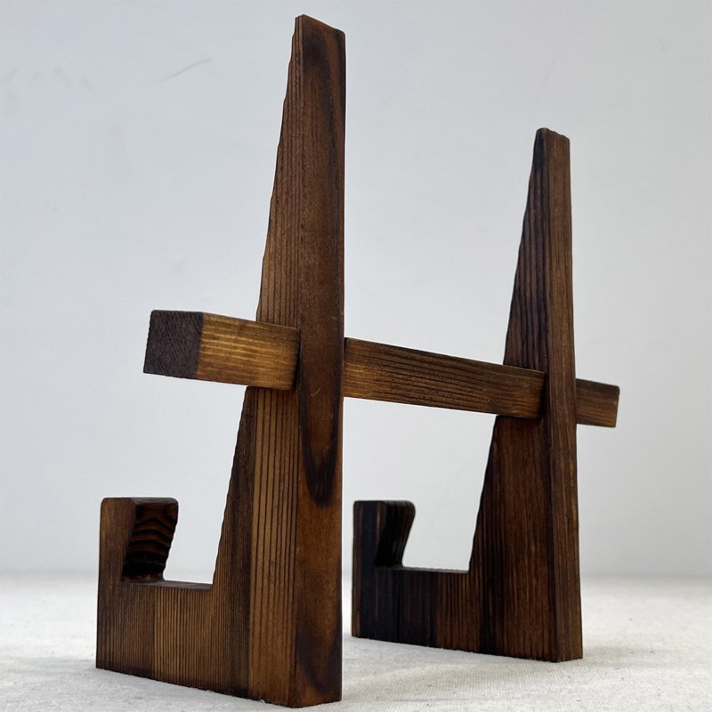 Wooden Plate Display Stand - Rustic Wood Photo & Plate Holder, 8.8 Inch