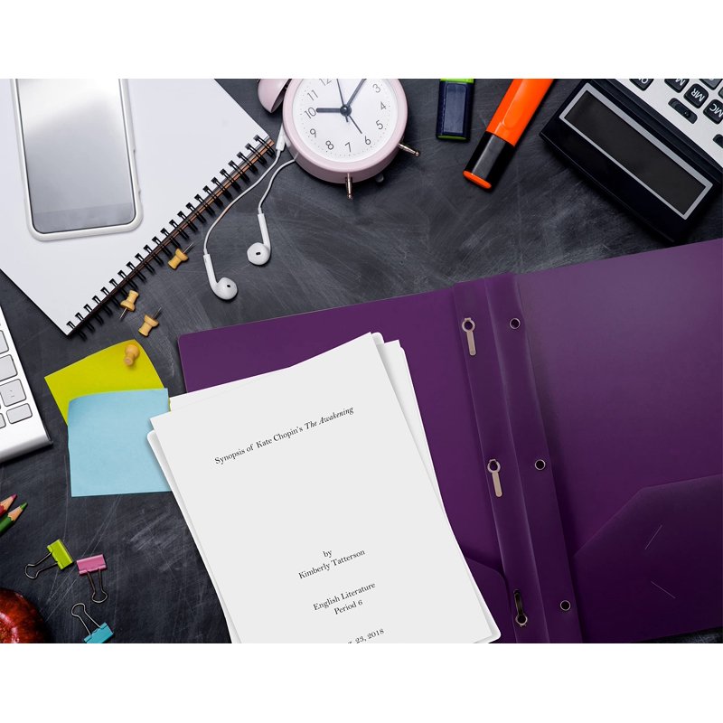 Purple 2-Pocket Plastic Folder with Prongs, Heavyweight 24 Pack - Office Filing Supplies