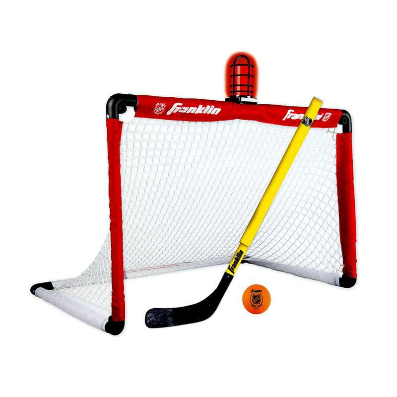 Mini Hockey Goal Set with Light-Up Net, Stick & Ball - Indoor Floor & Knee Hockey