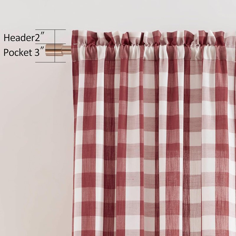 Buffalo Plaid Check Window Curtain Panels - Rustic Gingham Farmhouse Style, 2 Panels, 40x84 Inches