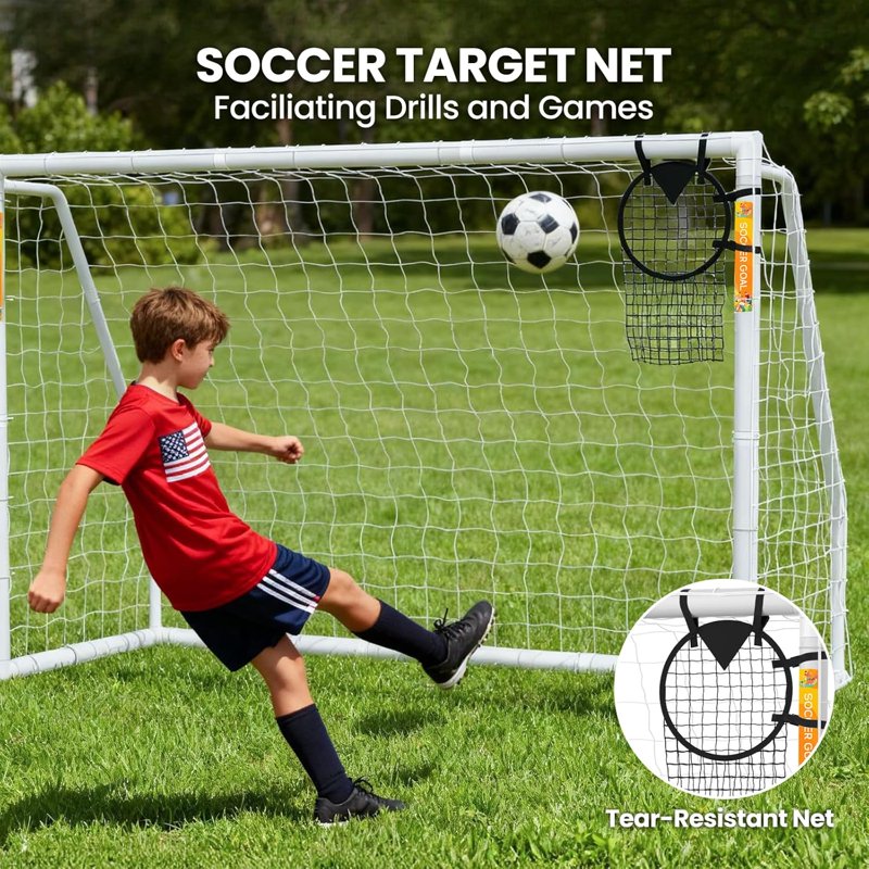 ABORON 10' x 6.5' Foldable Soccer Goal with Net – HPVC Frame, Backyard Training (White) Variation: PVC-Foldable