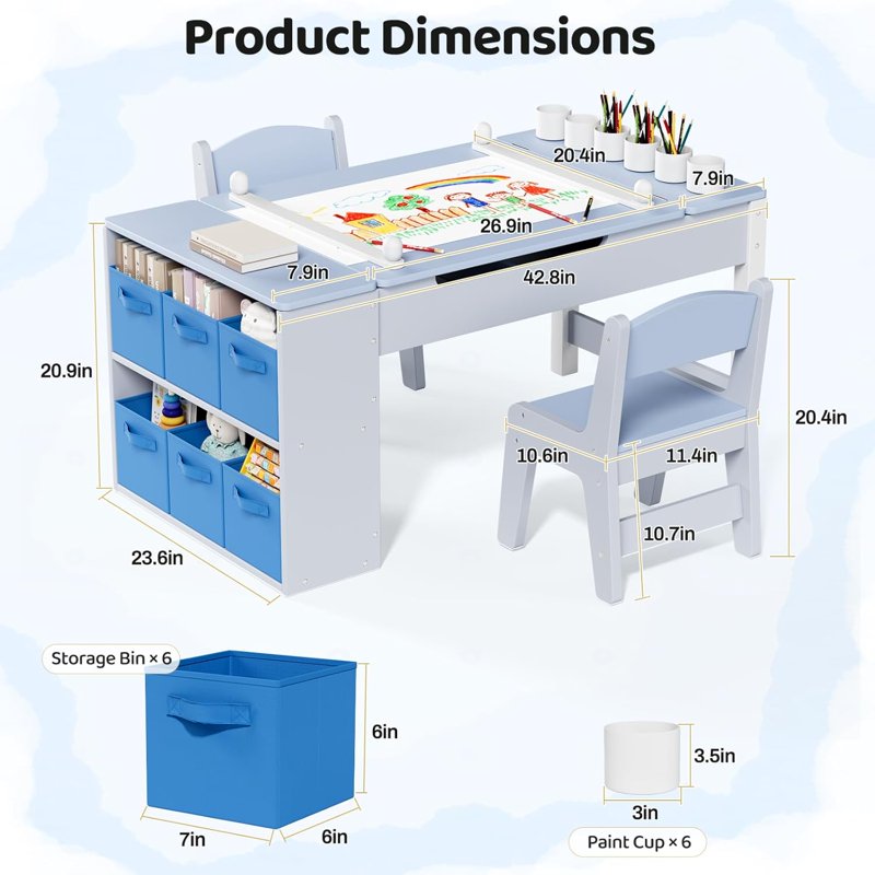 Kids Art Table and Chair Set with Storage & Easel, Craft & Activity Desk