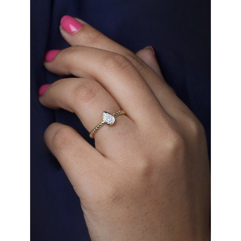 Sterling Silver Diamond Cluster Promise Ring with Pear Shape Design
