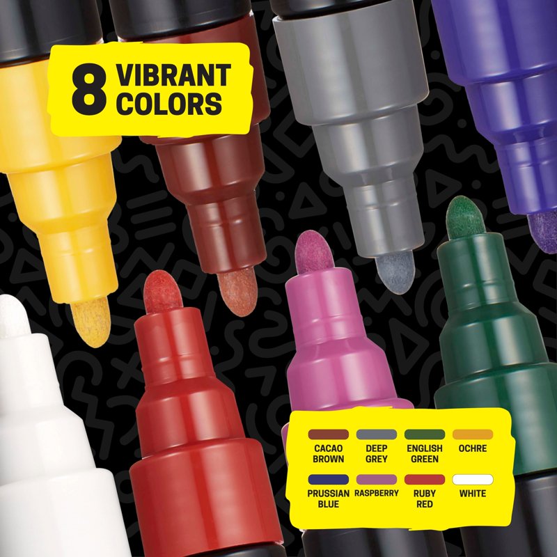 Water-Based Paint Markers with Reversible Medium Tip - 8 Count