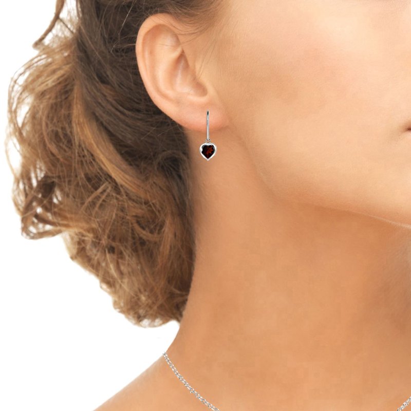 Sterling Silver Heart Bezel-Set Dangle Earrings with Garnet, Ruby, Amethyst & More