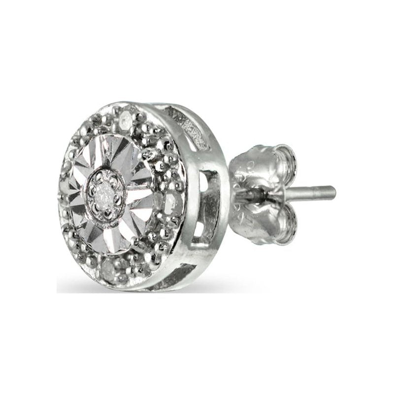 Sterling Silver 0.10ct Diamond Round Stud Earrings - Miracle Set