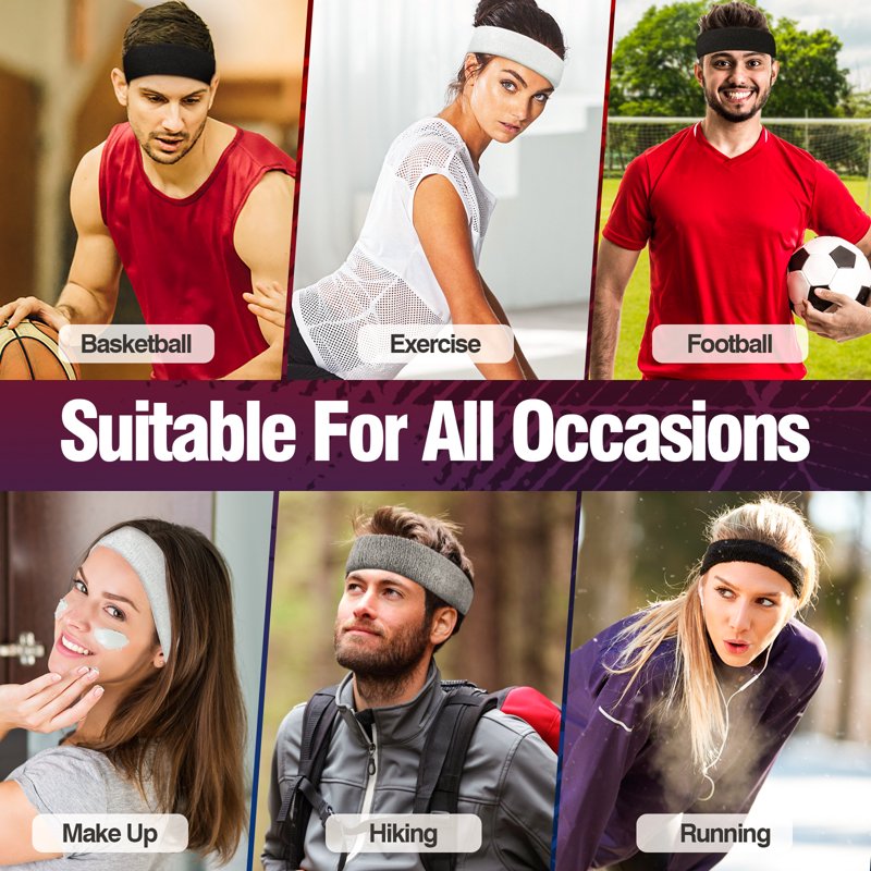 Moisture-Wicking Wide Headbands for Men and Women - Pack of 4