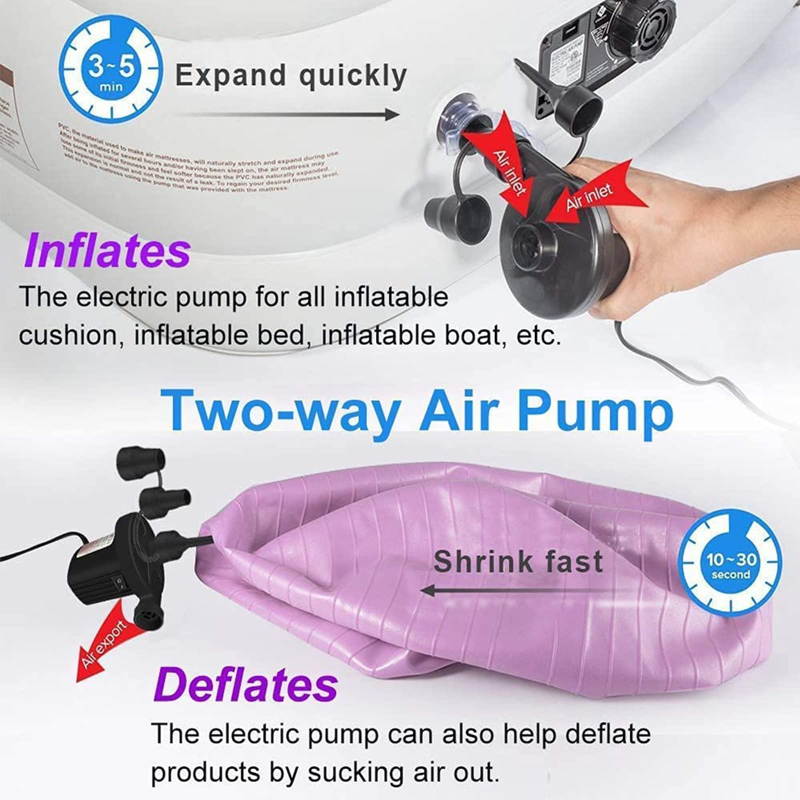 Electric Inflatable Pump for Air Mattresses, Pool Floats & Inflatables - Portable with 3 Nozzles