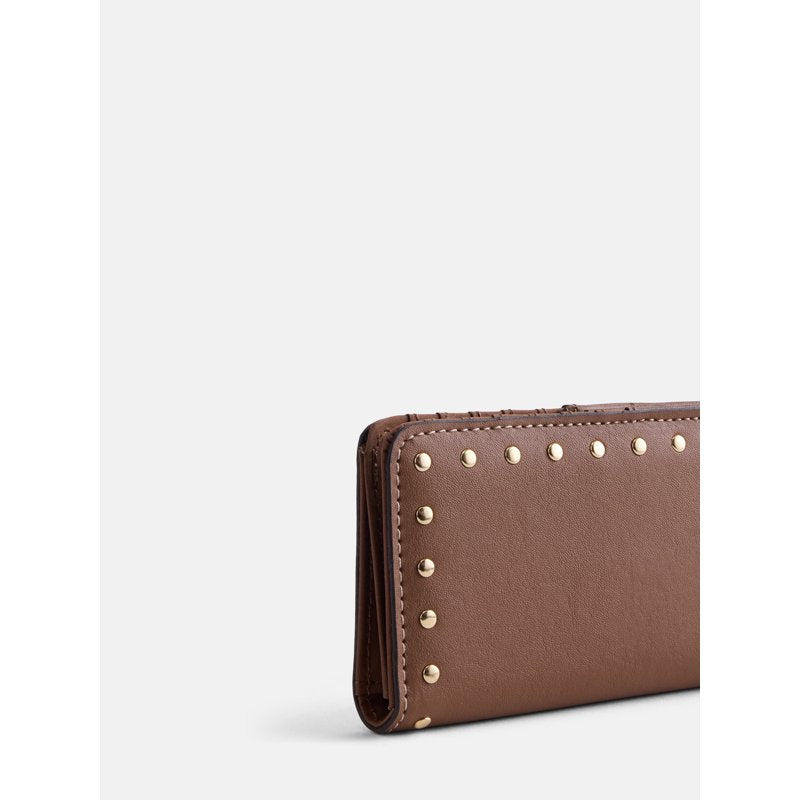 Slim Studded Wallet for Women with Card Slots and Snap Closure