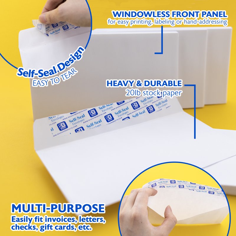 Self Seal White Envelopes 3 5/8 x 6 1/2 Inch 65-Count Mailing Envelopes