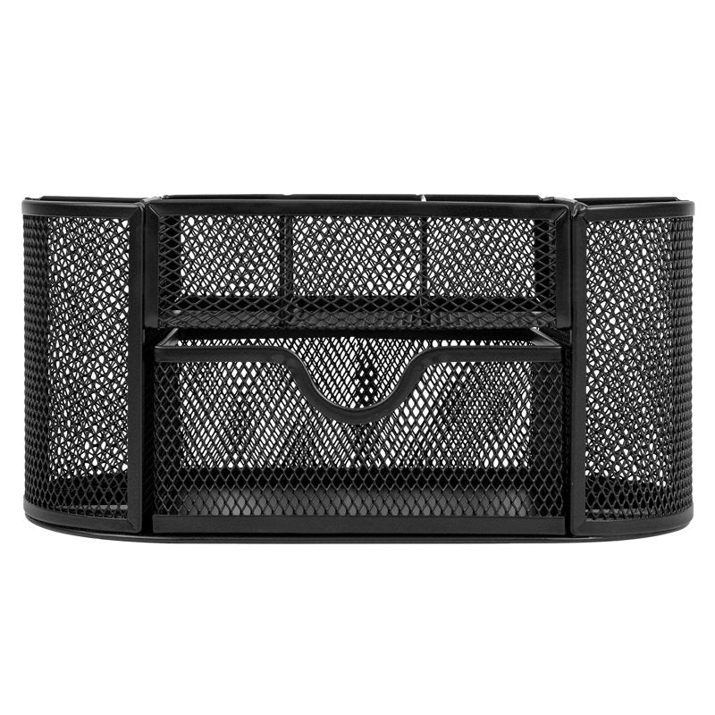 Mesh Desk Organizer with Drawer - 8 Compartments, Black Office Storage