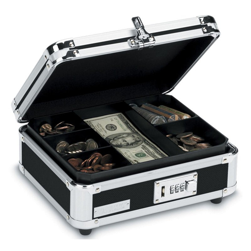 Cash Box with Tumbler Lock, Plastic & Steel, Black & Chrome - 10 Inch