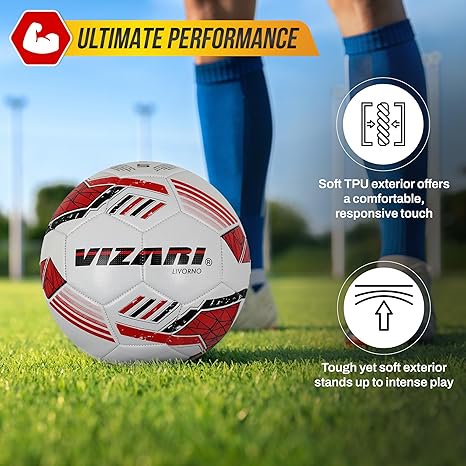 Vizari Livorno Soccer Ball 3 White - Durable TPU, Sizes 3-5, For Training & Matches