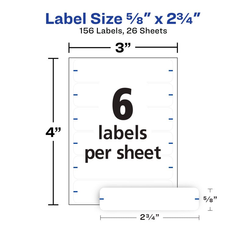 White File Folder Labels 5/8 x 2-3/4 Inch Permanent Self-Adhesive Pack of 156