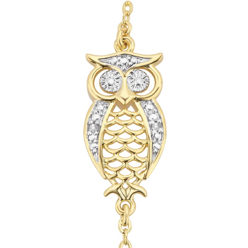 Women's Owl Charm Bracelet with Diamond Accent 7-Inch Two-Tone Brass Jewelry
