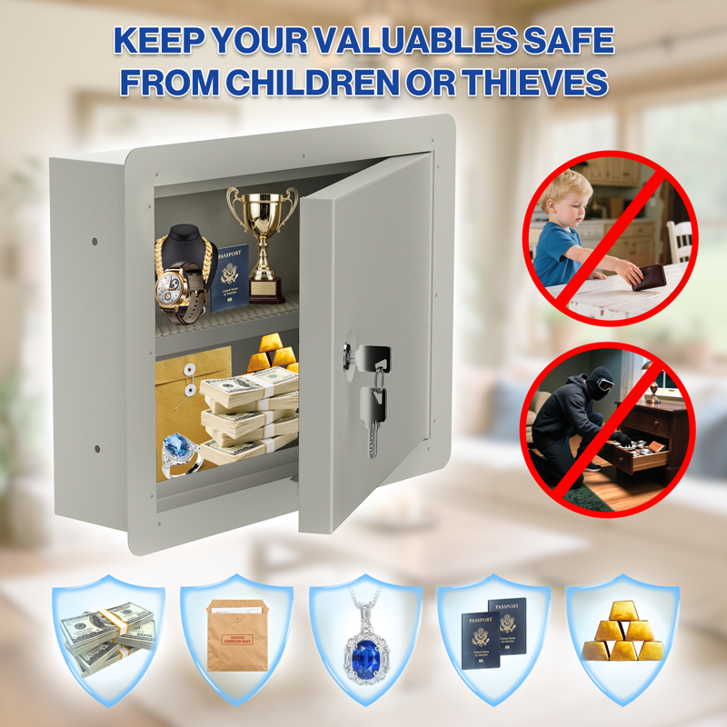 In Wall Money Safe with Key Lock - Heavy Duty Steel Discreet Security Box