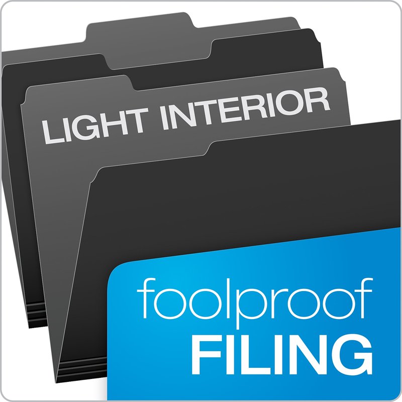 Interior File Folders 1/3 Cut Top Tab Letter Size Black 100 Pack