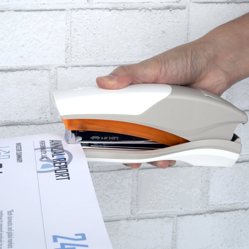 Reduced Effort Stapler for 25 Sheets - Full Size Office Stapler in Orange Gray