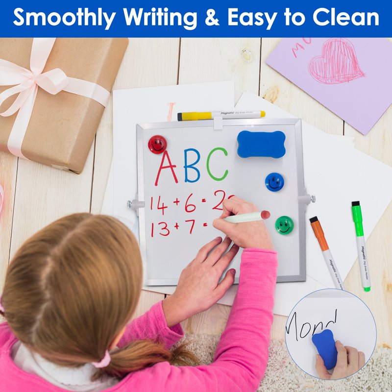 Portable Double-Sided Magnetic Dry Erase Whiteboard Kit 10x10in - Classroom, Office, Home