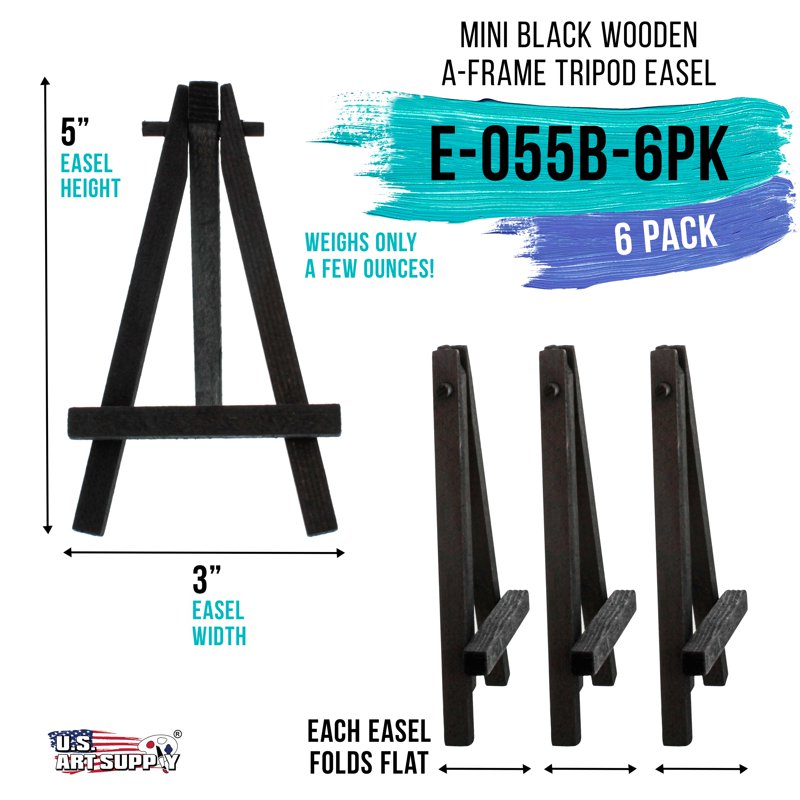 Mini Black Wood Display Easel Set of 6 - Small A-Frame Art & Sign Holders