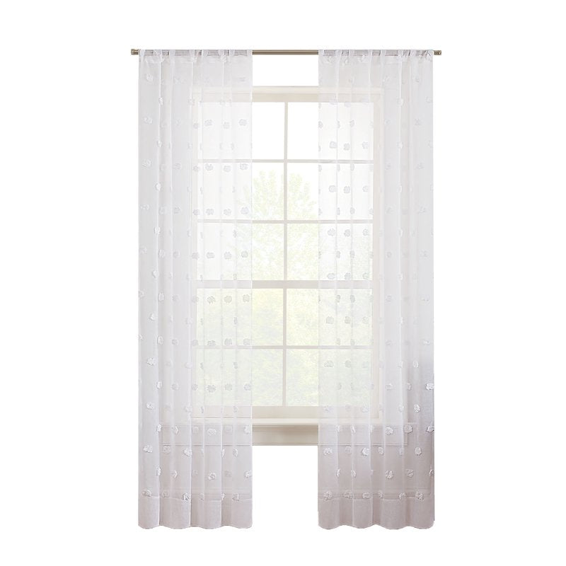 Sheer Curtain Panel with Clipped Pom Detail - Room Darkening, Multiple Sizes & Patterns