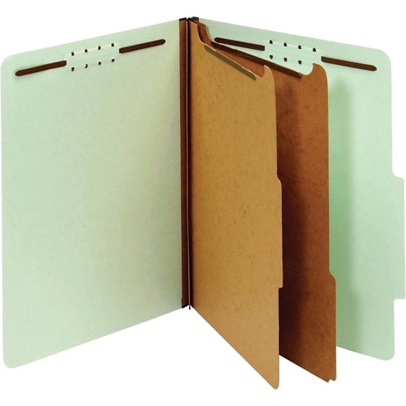 Pressboard Classification Folders with Fasteners - Letter Size, 100% Recycled, Light Green, 10 Pack