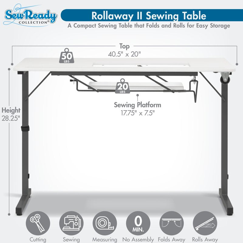 Portable Folding Sewing Table with Adjustable Height and Wheels