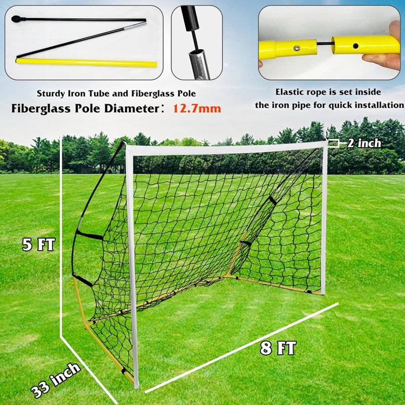 Portable 8x5 ft Soccer Goal with Carry Bag, Ground Stakes & Steel Frame – Foldable Backyard Soccer Goal