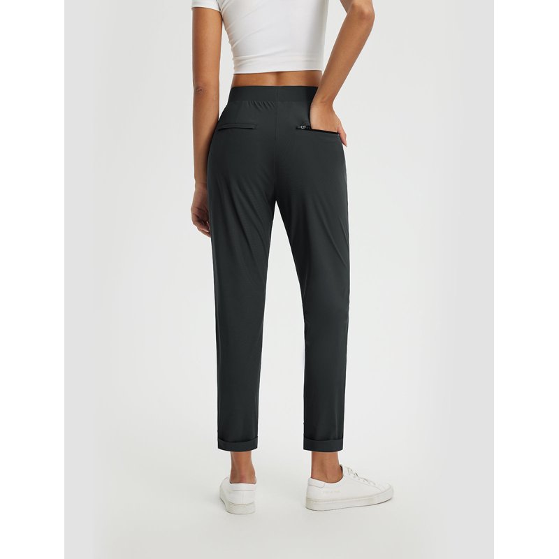 Baleaf Womens Golf Pants Stretch High Waist Ankle Dress Pants with Pockets - Black, Size L