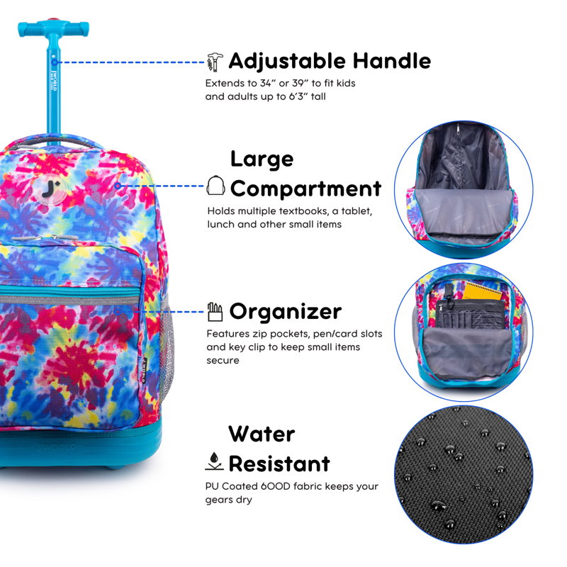 Unisex 18-Inch Rolling Backpack for School & Travel - Tie Dye