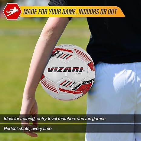 Vizari Livorno Soccer Ball 3 White - Durable TPU, Sizes 3-5, For Training & Matches