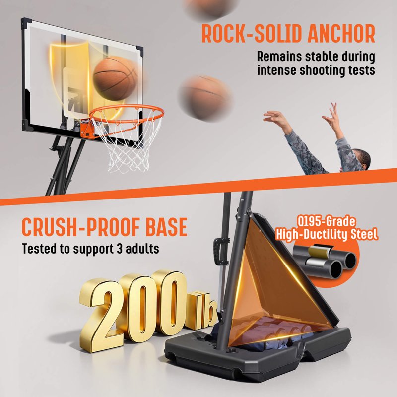 Adjustable Portable Basketball Hoop with 44-Inch Backboard for Indoor & Outdoor Play
